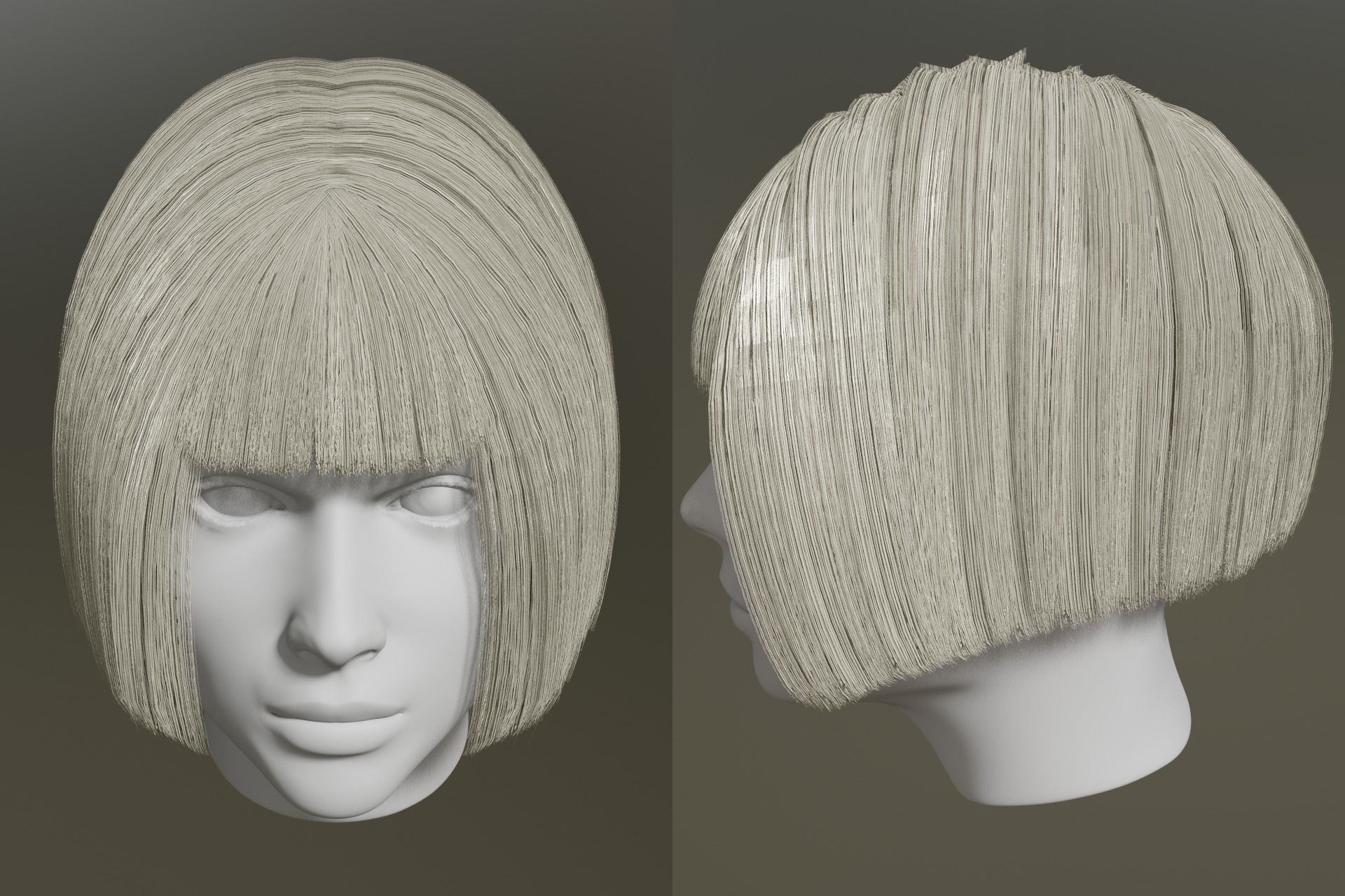 Game ready - female 3d classic bob hair Low-poly 3D model_14