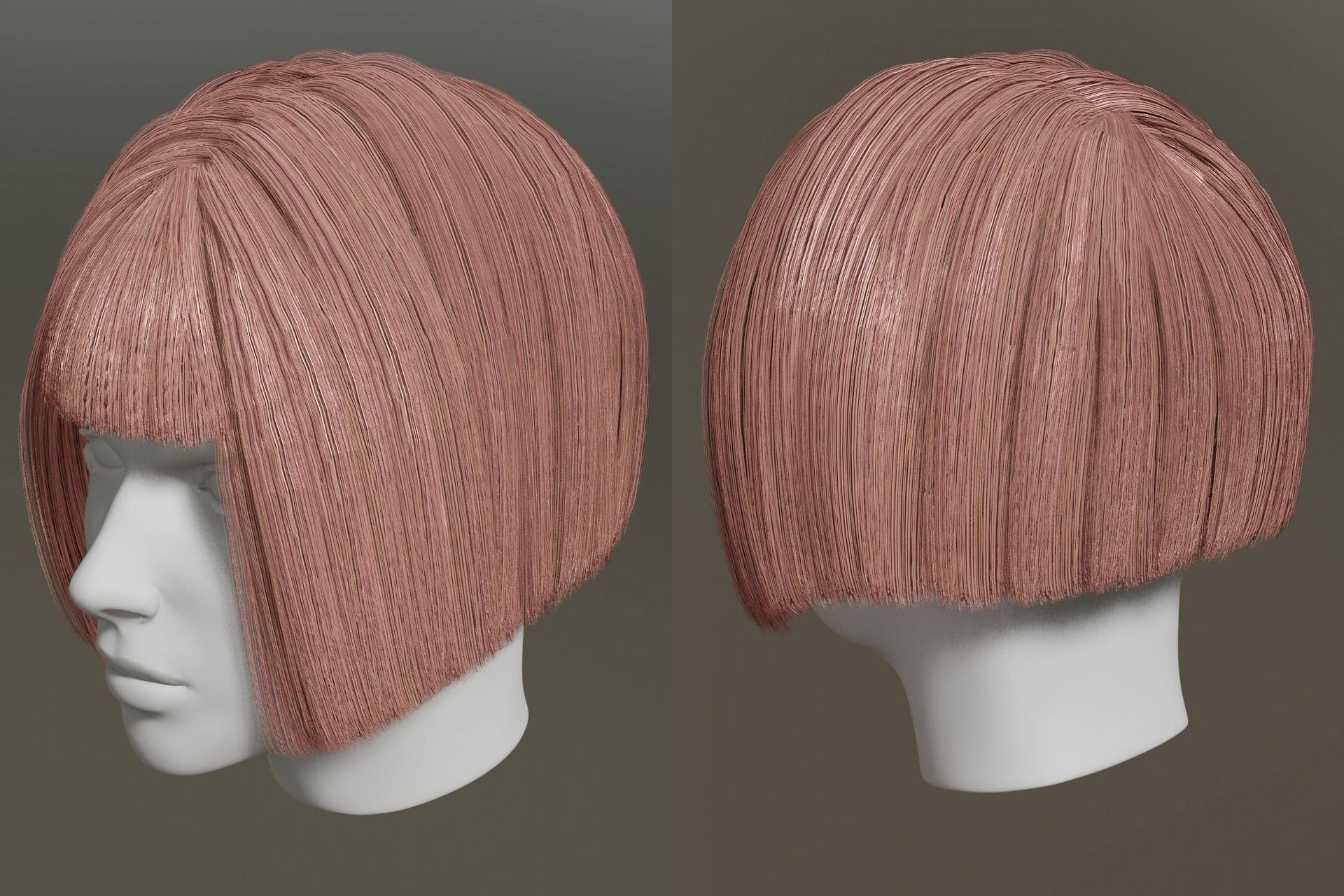 Game ready - female 3d classic bob hair Low-poly 3D model_11