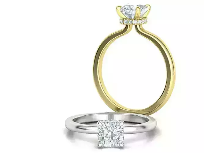 Solitaire Cushion Engagement ring 1ct Stone Under Halo 3dmodel 3D print model