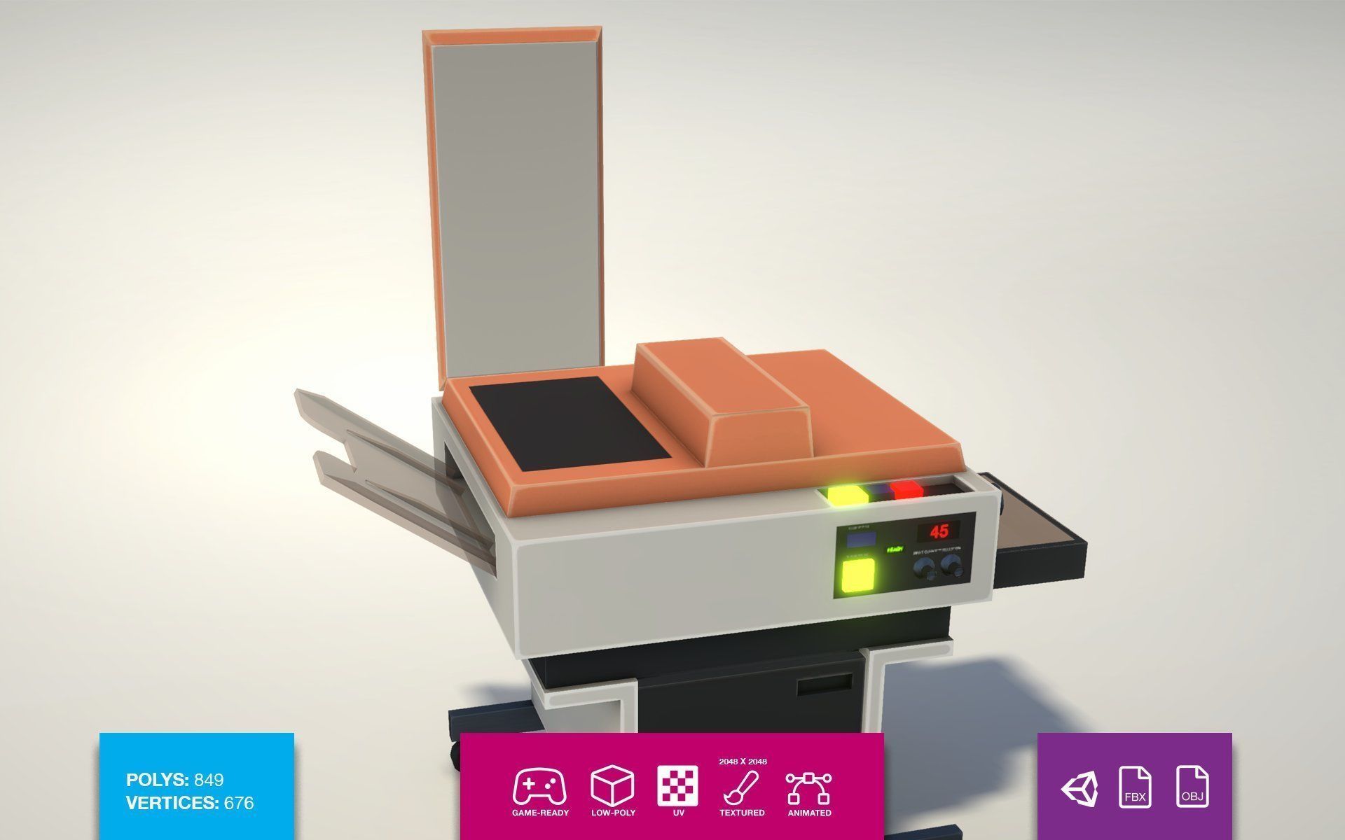Vintage Retro Photocopier Low-poly 3D model_1