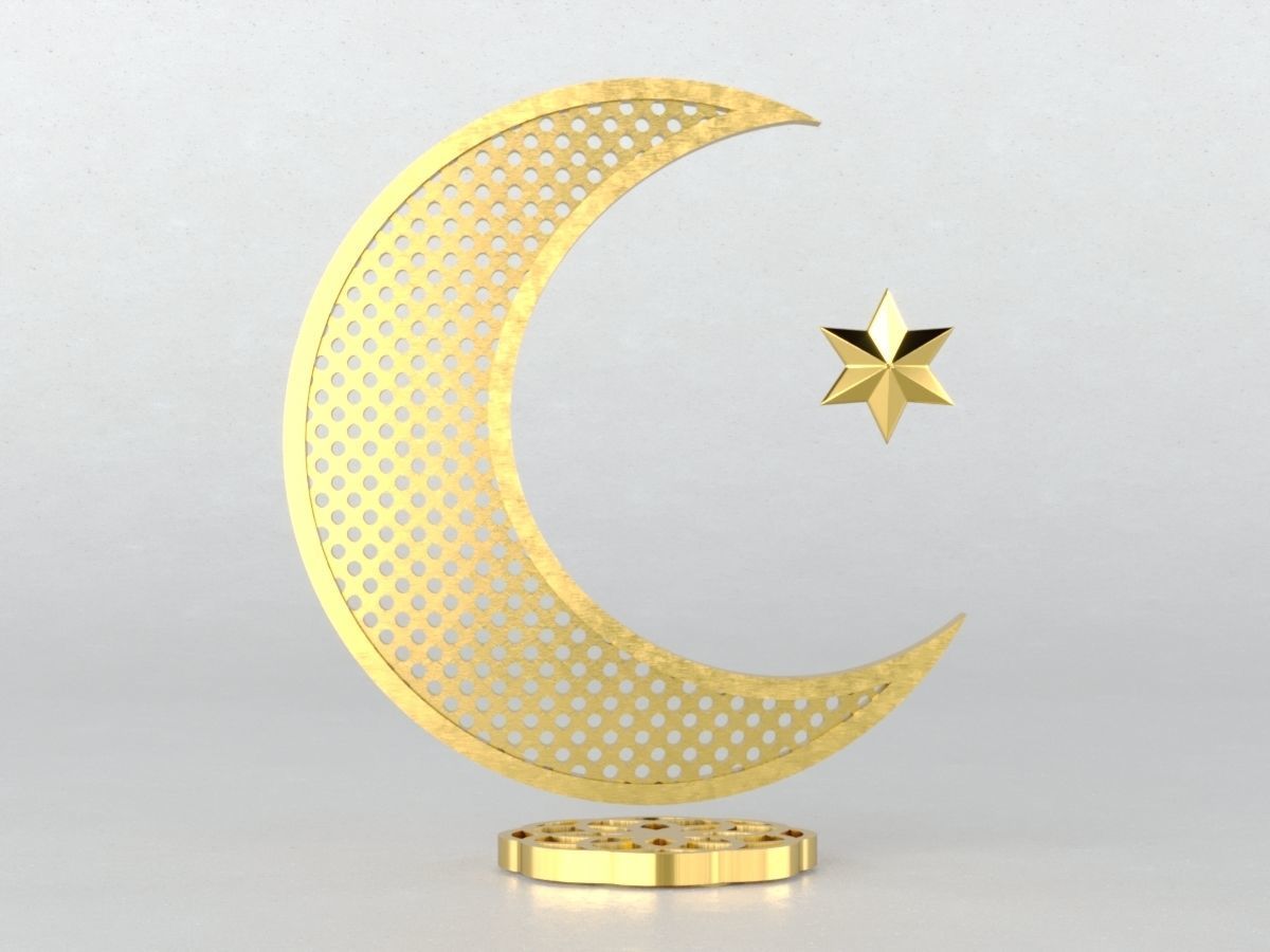 3D Islam crescent moon and star logo 2 textured 3D model_5