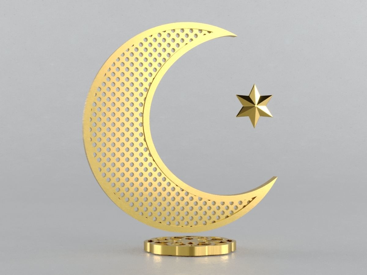 3D Islam crescent moon and star logo 2 textured 3D model_4
