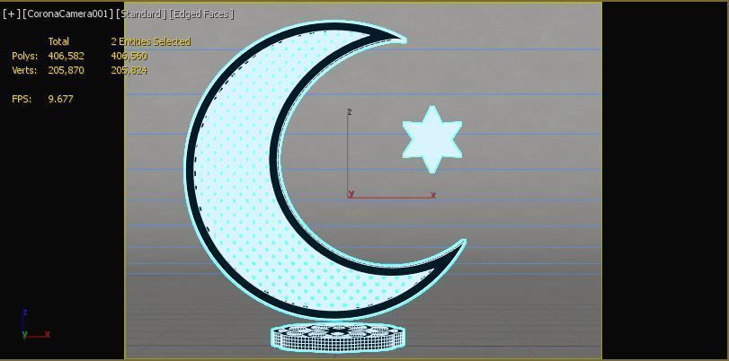 3D Islam crescent moon and star logo 2 textured 3D model_18