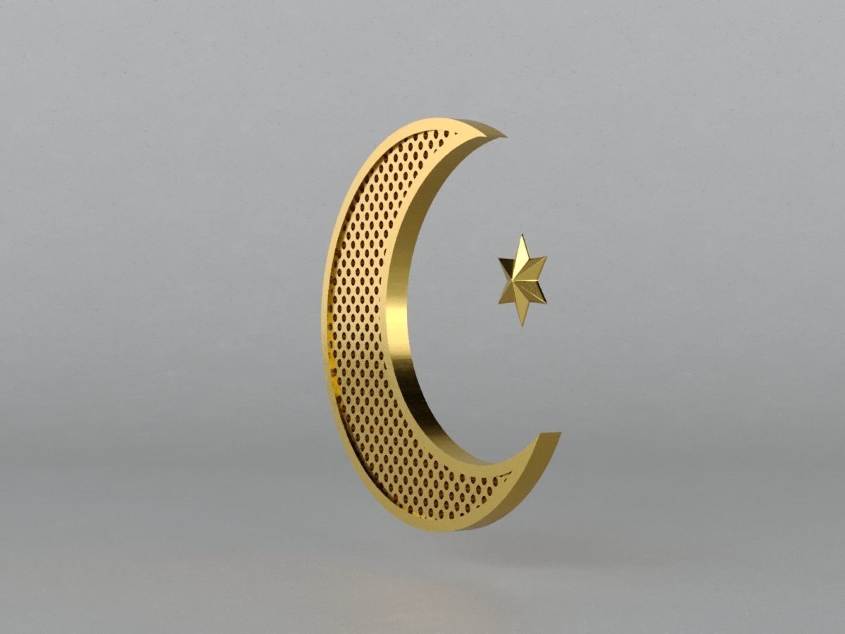 3D Islam crescent moon and star logo 2 textured 3D model_15