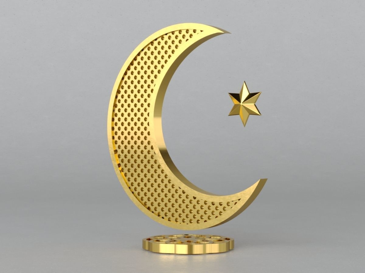 3D Islam crescent moon and star logo 2 textured 3D model_6