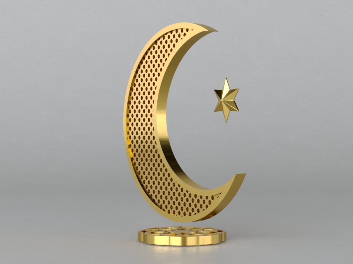 3D Islam crescent moon and star logo 2 textured 3D model_7