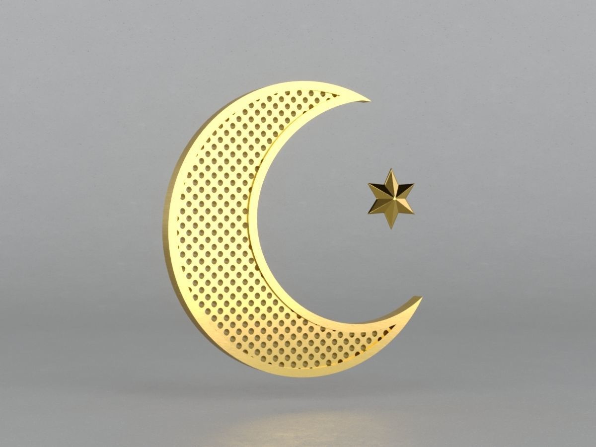 3D Islam crescent moon and star logo 2 textured 3D model_10