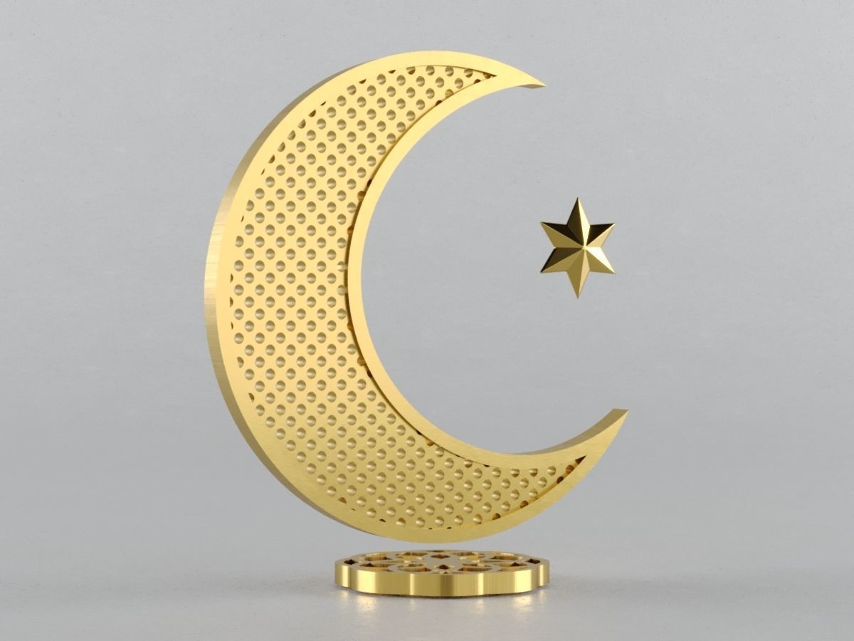 3D Islam crescent moon and star logo 2 textured 3D model_3