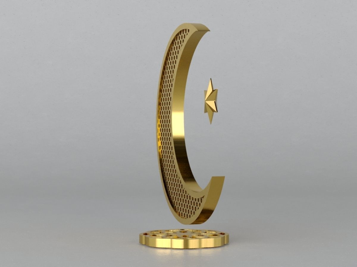 3D Islam crescent moon and star logo 2 textured 3D model_8