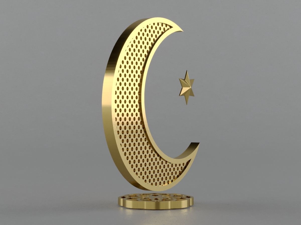 3D Islam crescent moon and star logo 2 textured 3D model_1