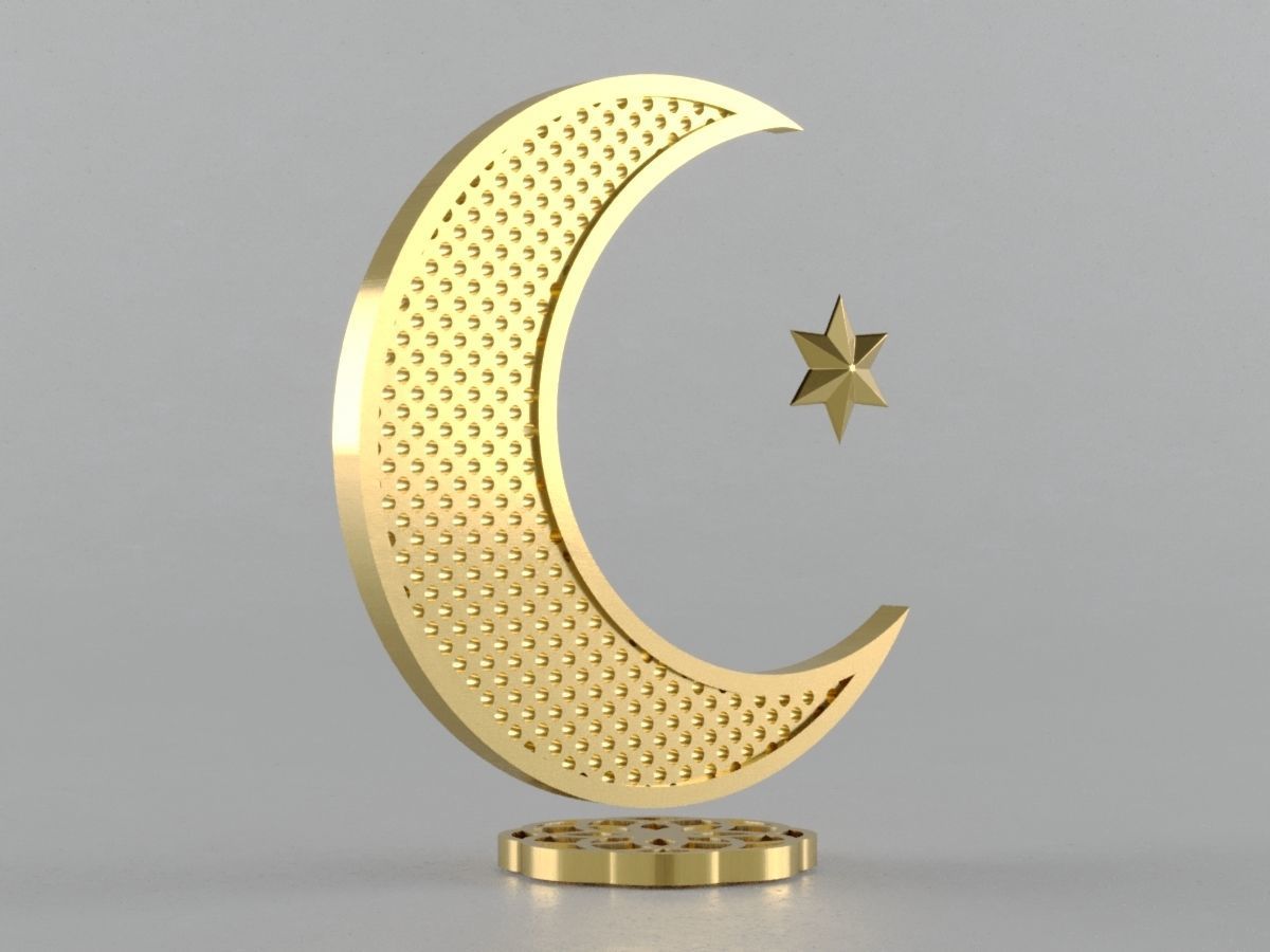 3D Islam crescent moon and star logo 2 textured 3D model_2