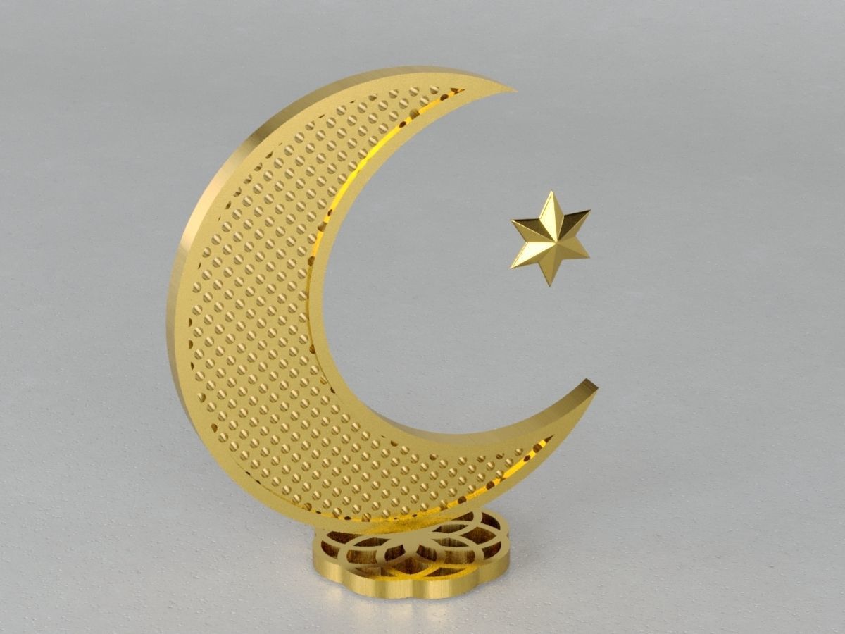 3D Islam crescent moon and star logo 2 textured 3D model_9