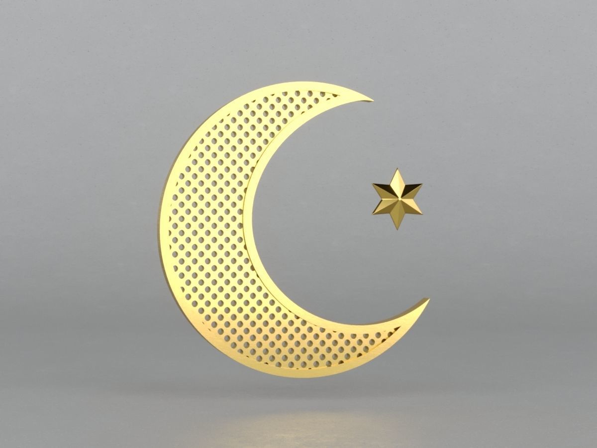 3D Islam crescent moon and star logo 2 textured 3D model_12