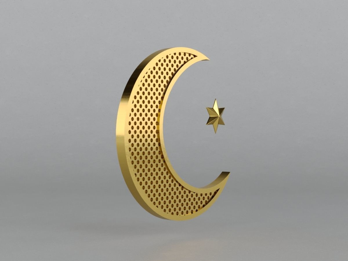 3D Islam crescent moon and star logo 2 textured 3D model_11