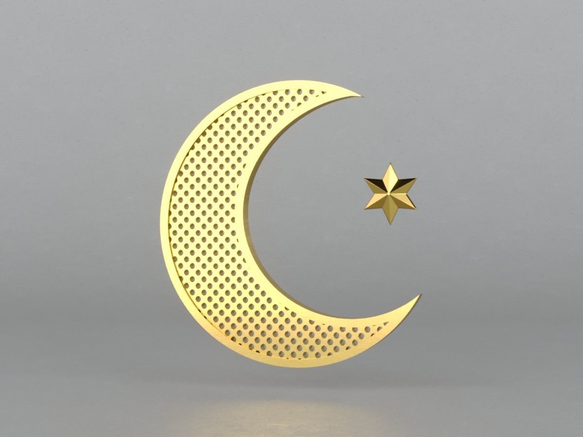 3D Islam crescent moon and star logo 2 textured 3D model_13