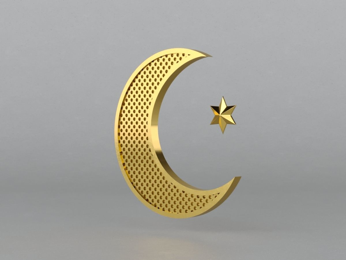 3D Islam crescent moon and star logo 2 textured 3D model_14