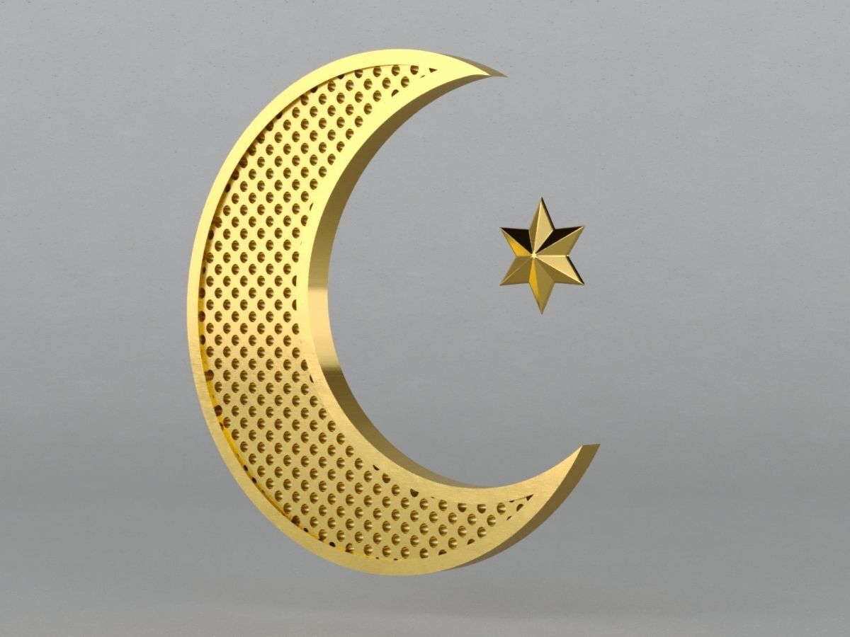 3D Islam crescent moon and star logo 2 textured 3D model_16