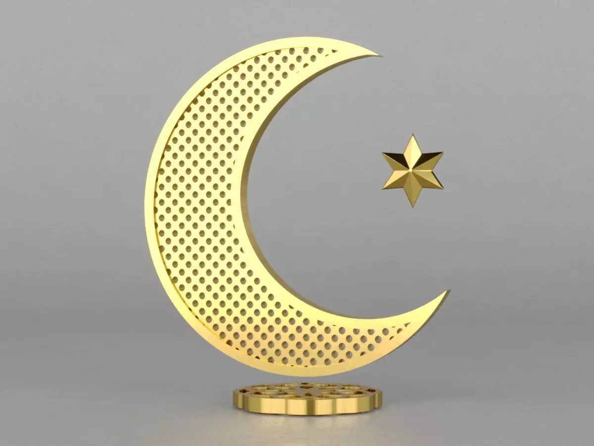 3D Islam crescent moon and star logo 2 textured 3D model_0