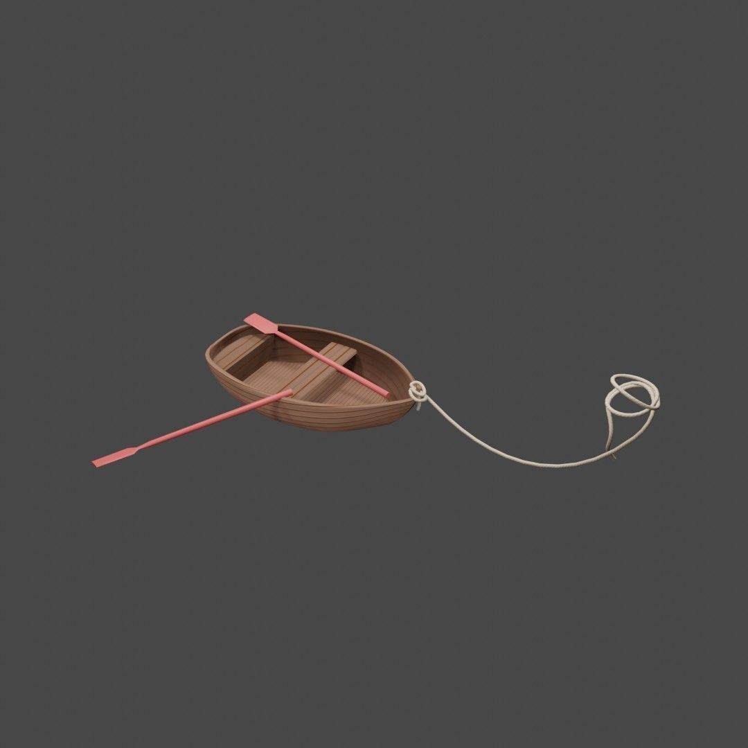 Wooden stylized boat with rope and oars blend obj fbx stl Free 3D model_1