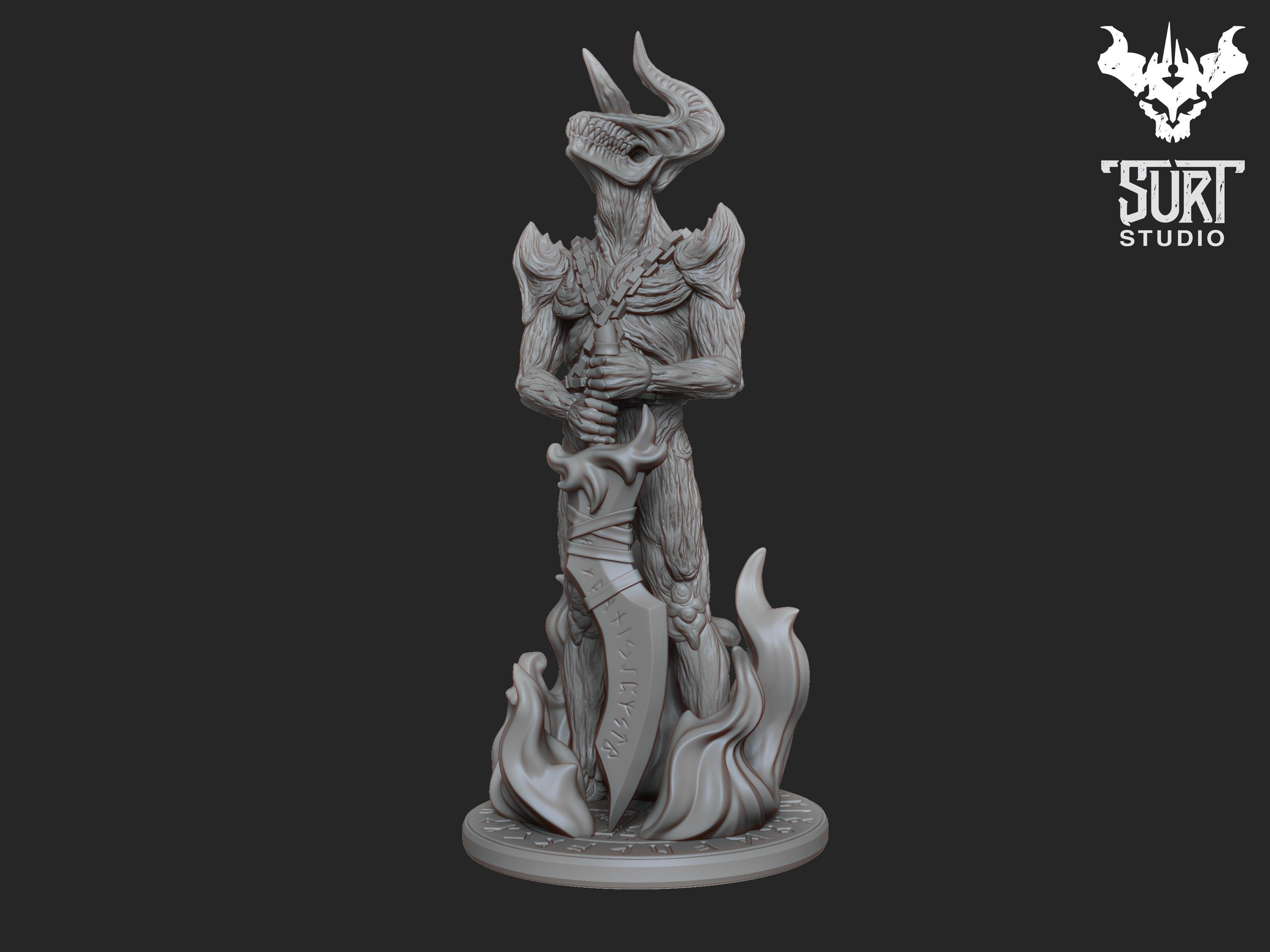 Surtr statue with flames 3D print model_6