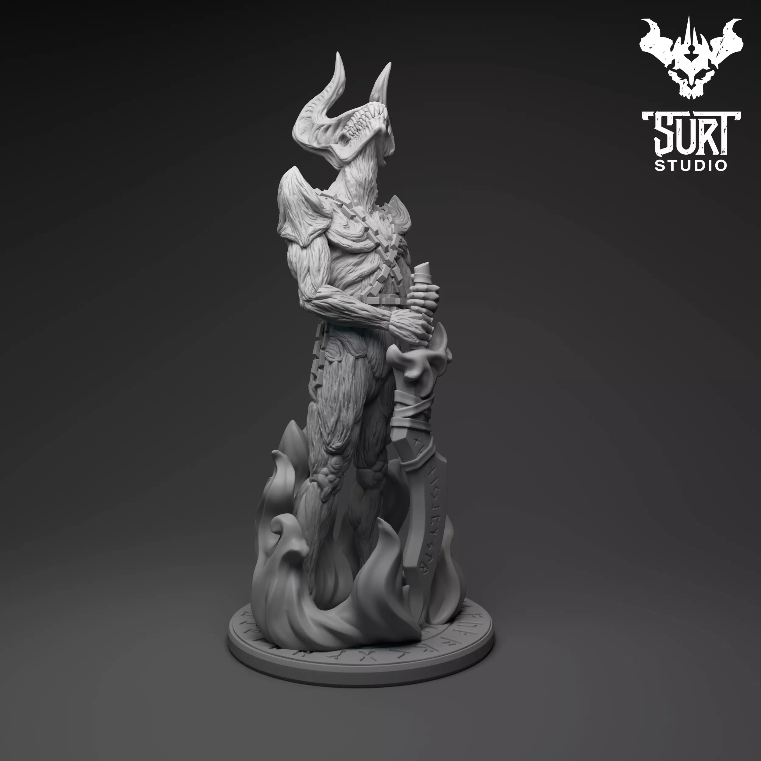 Surtr statue with flames 3D print model_0