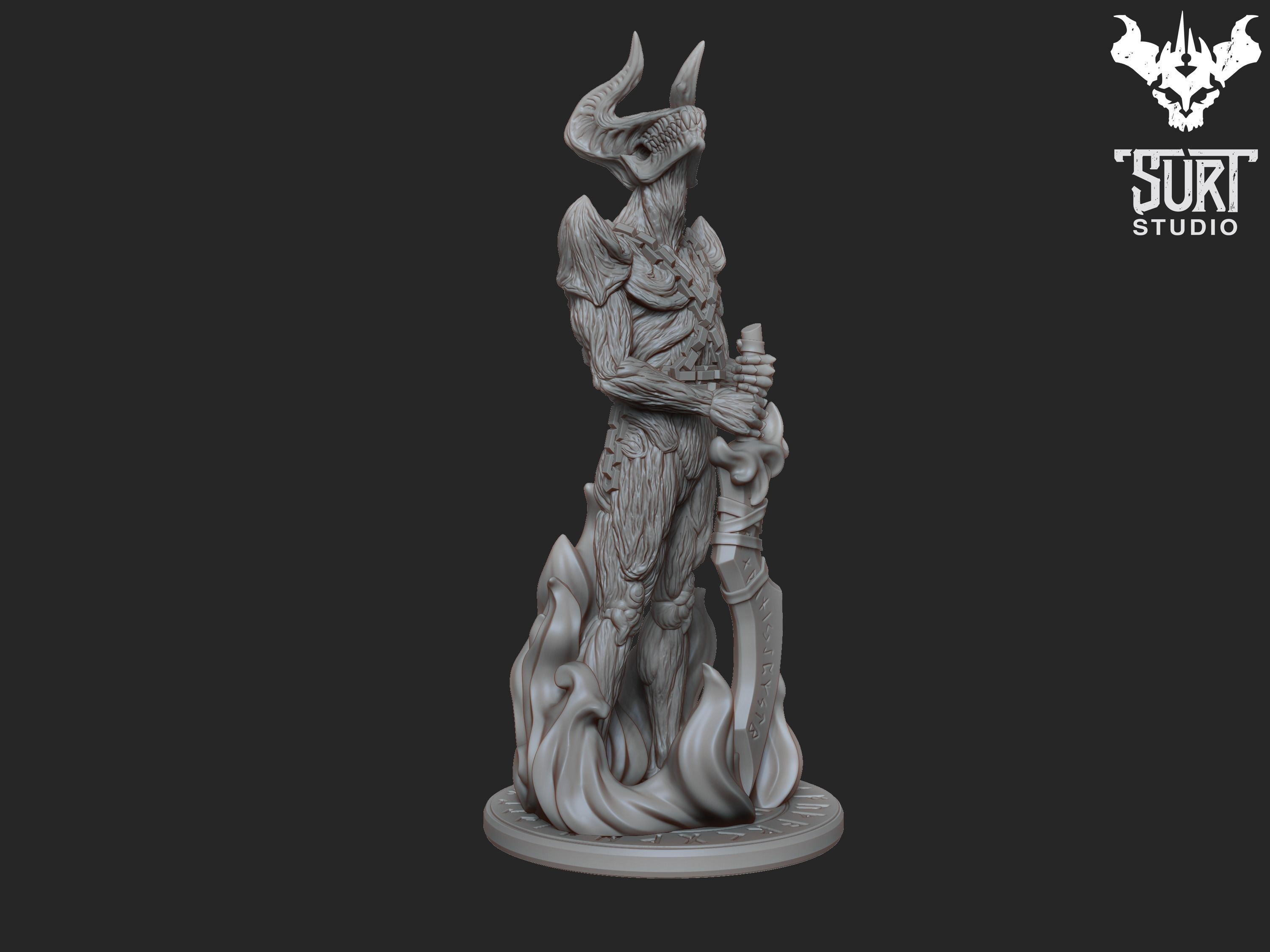 Surtr statue with flames 3D print model_5