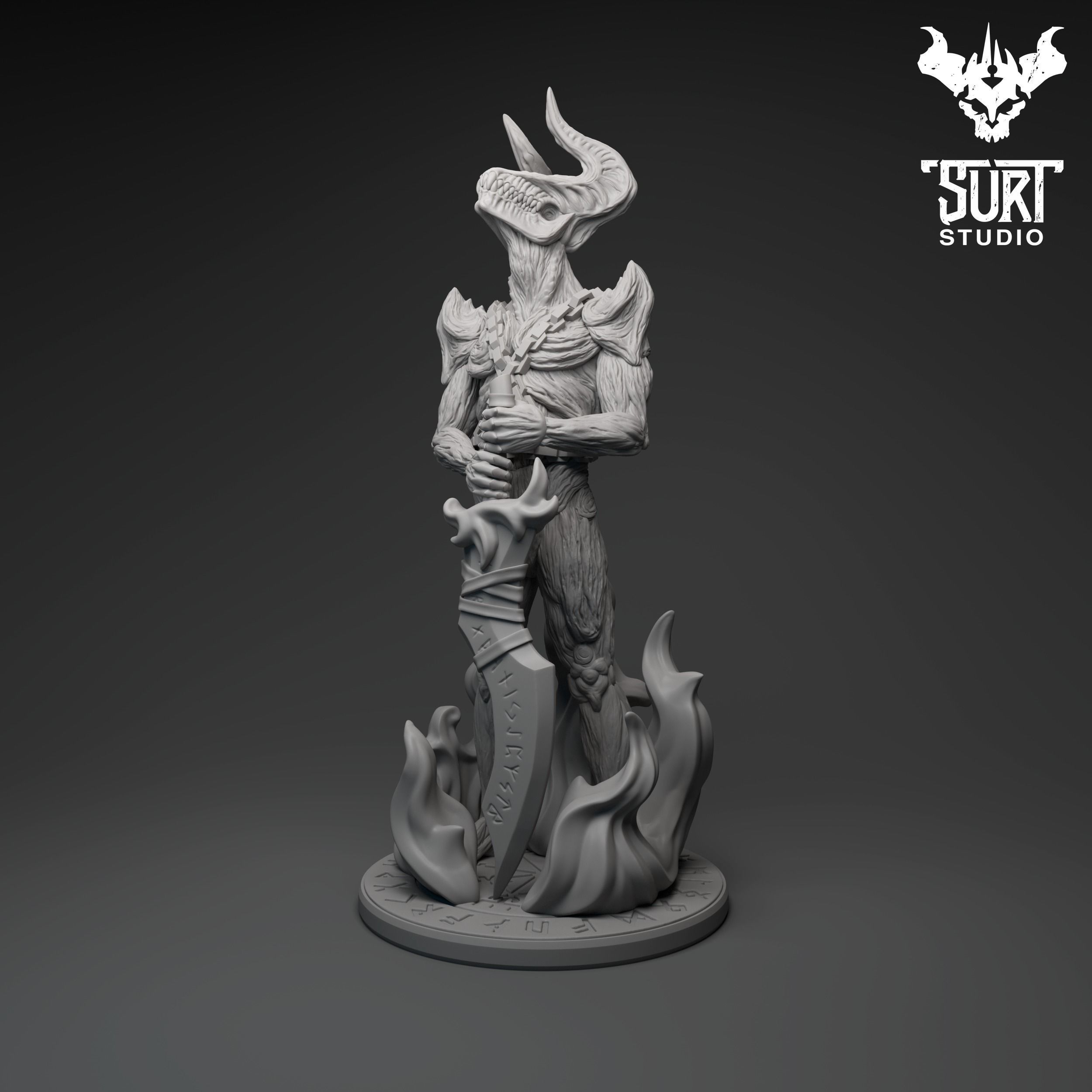 Surtr statue with flames 3D print model_3