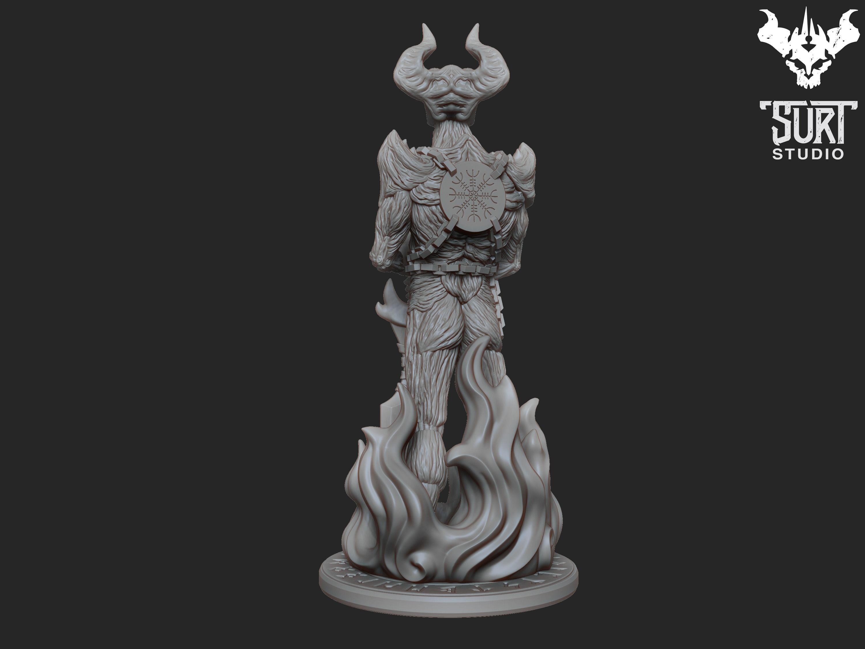 Surtr statue with flames 3D print model_8