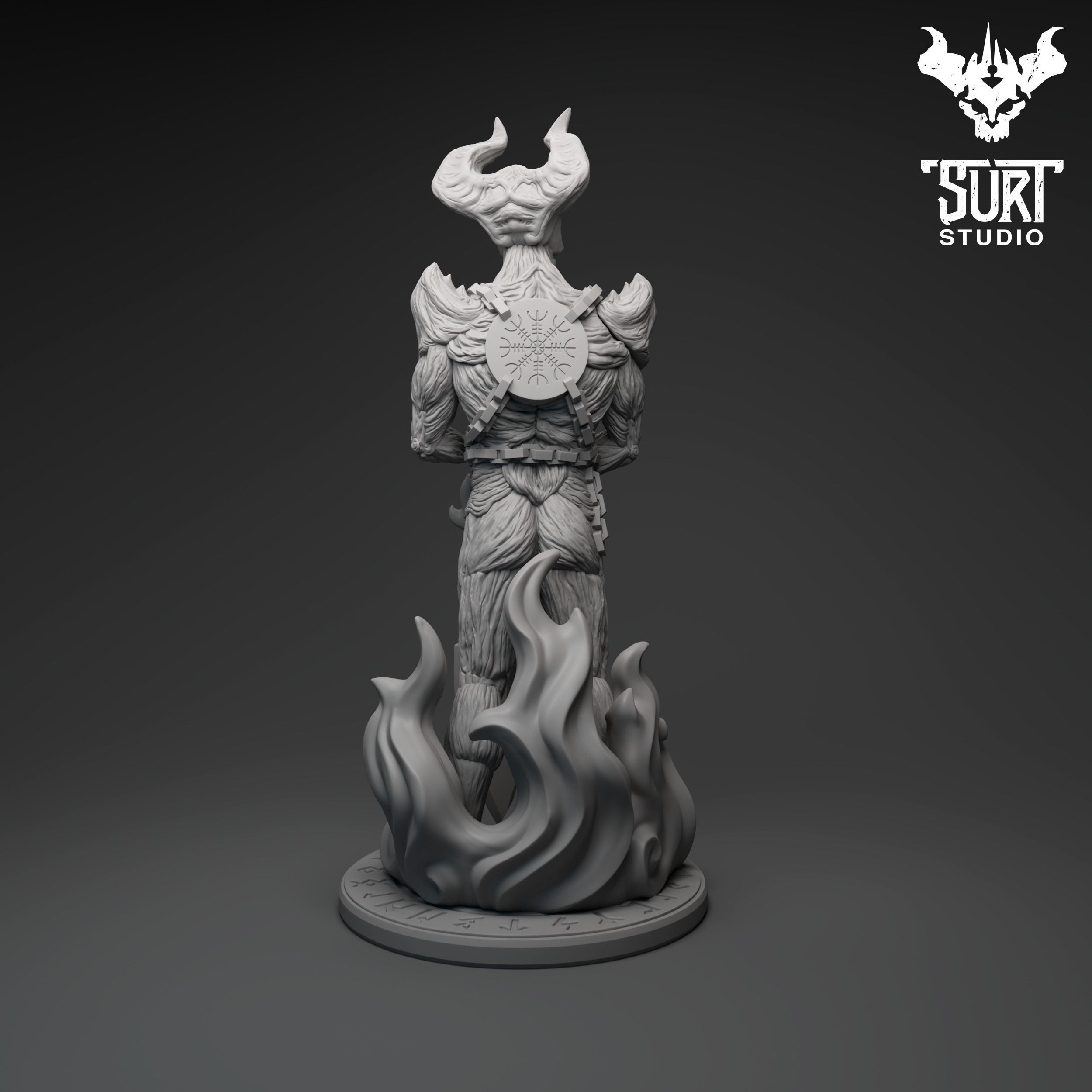 Surtr statue with flames 3D print model_4