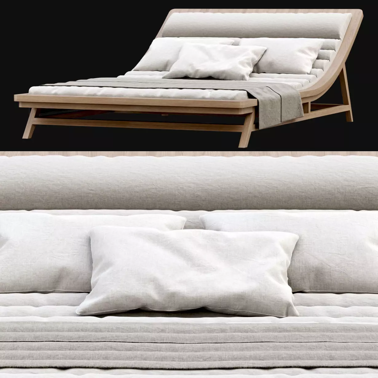 Large wooden outdoor chaise lounge L17 3D model