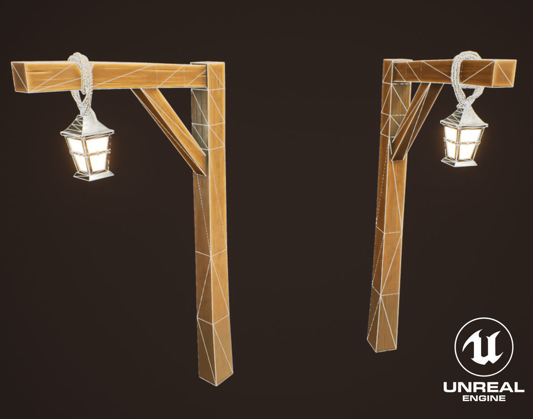 Stylized Western Lamp Post Low-poly 3D model_3