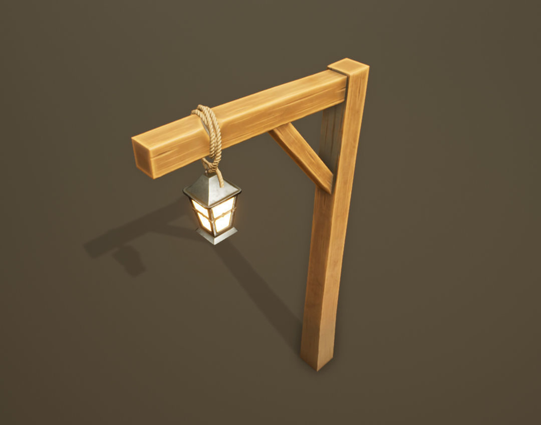 Stylized Western Lamp Post Low-poly 3D model_4