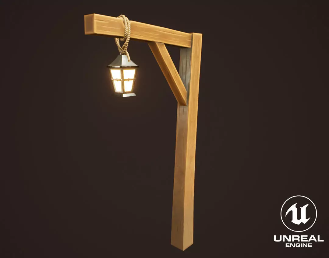 Stylized Western Lamp Post Low-poly 3D model_0