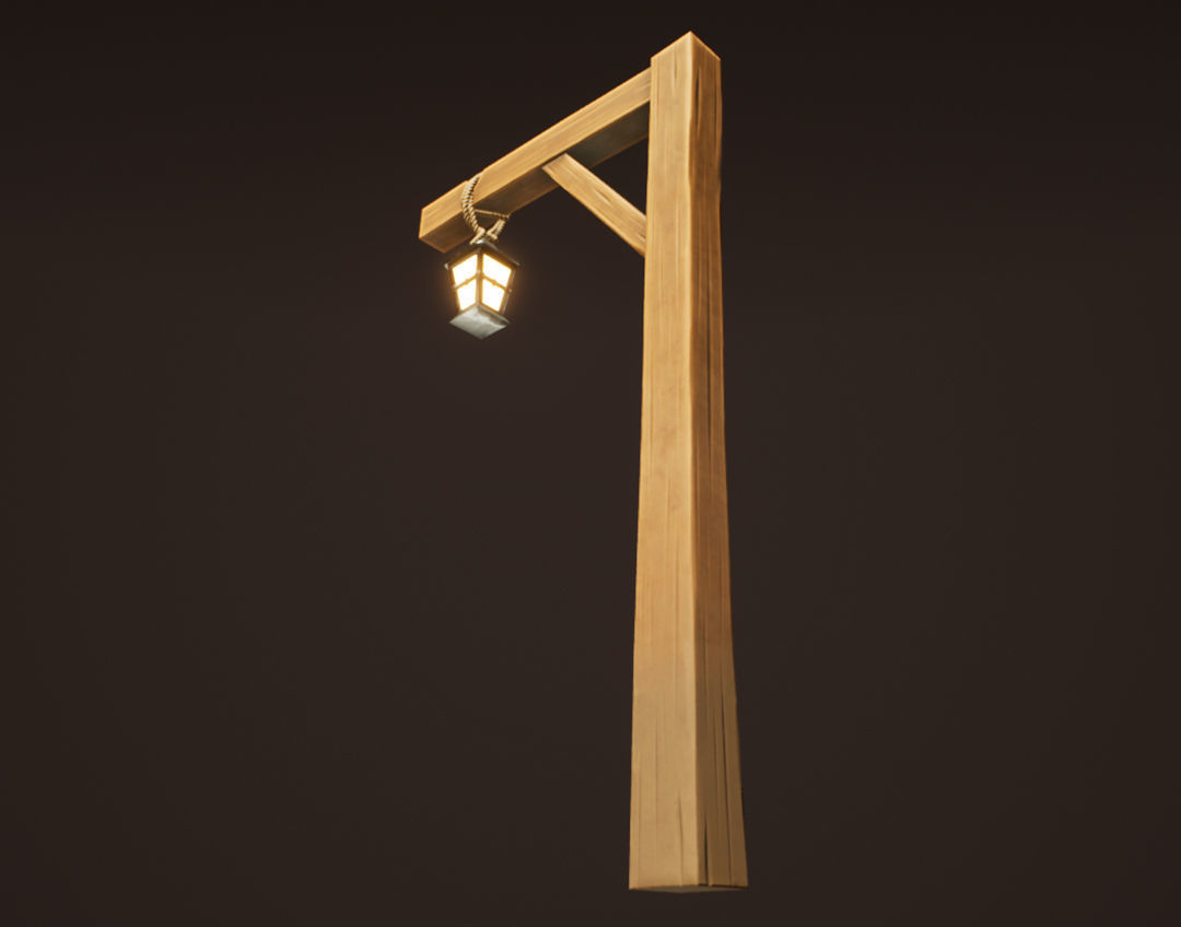 Stylized Western Lamp Post Low-poly 3D model_2