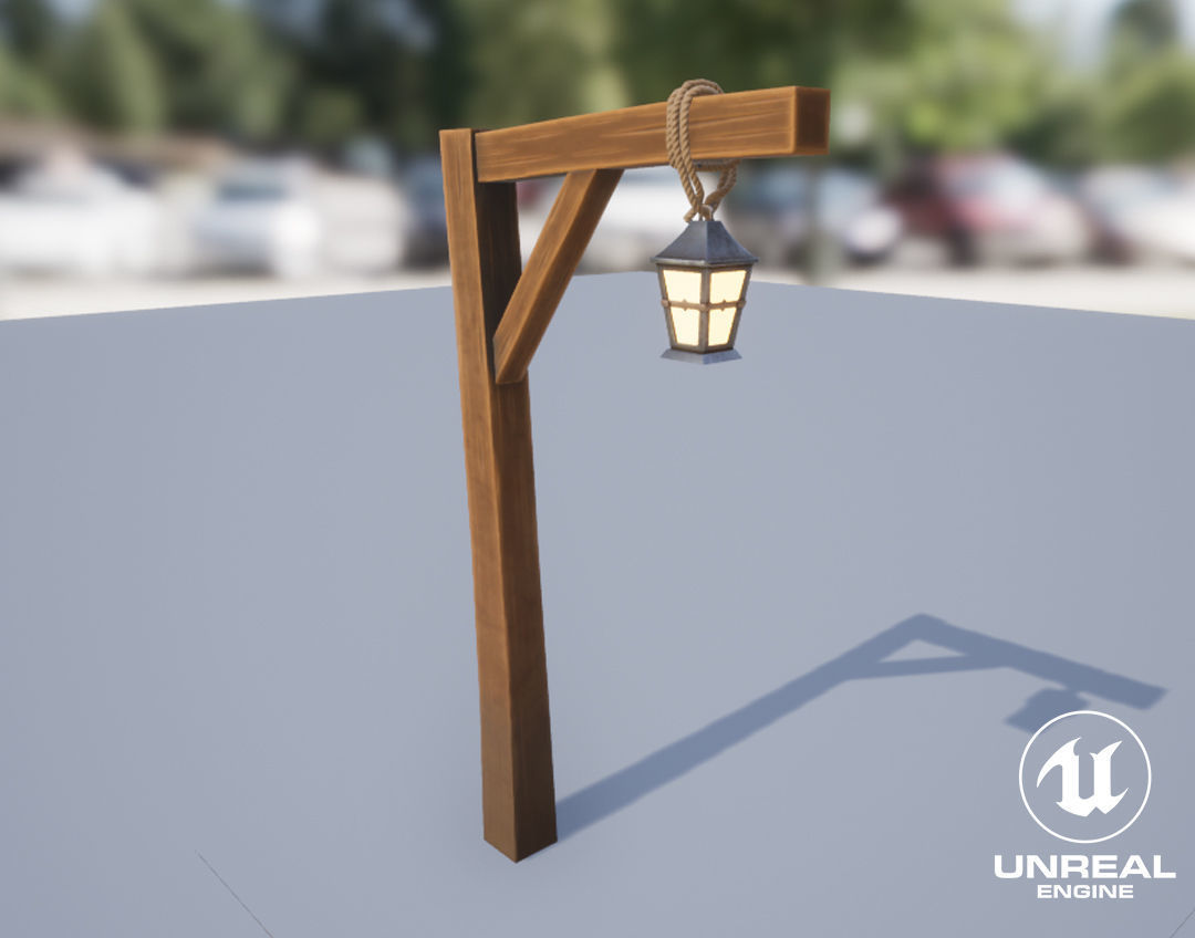 Stylized Western Lamp Post Low-poly 3D model_6