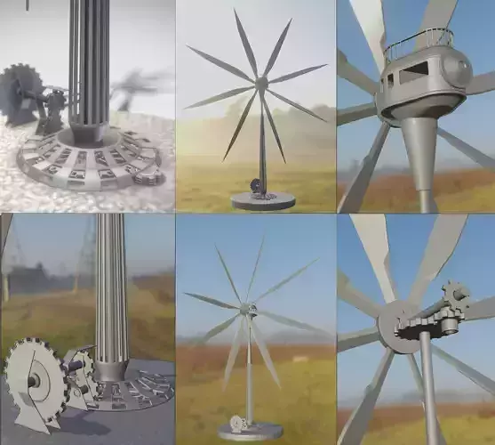 Steampunk Windturbine High-Poly Version 3D model
