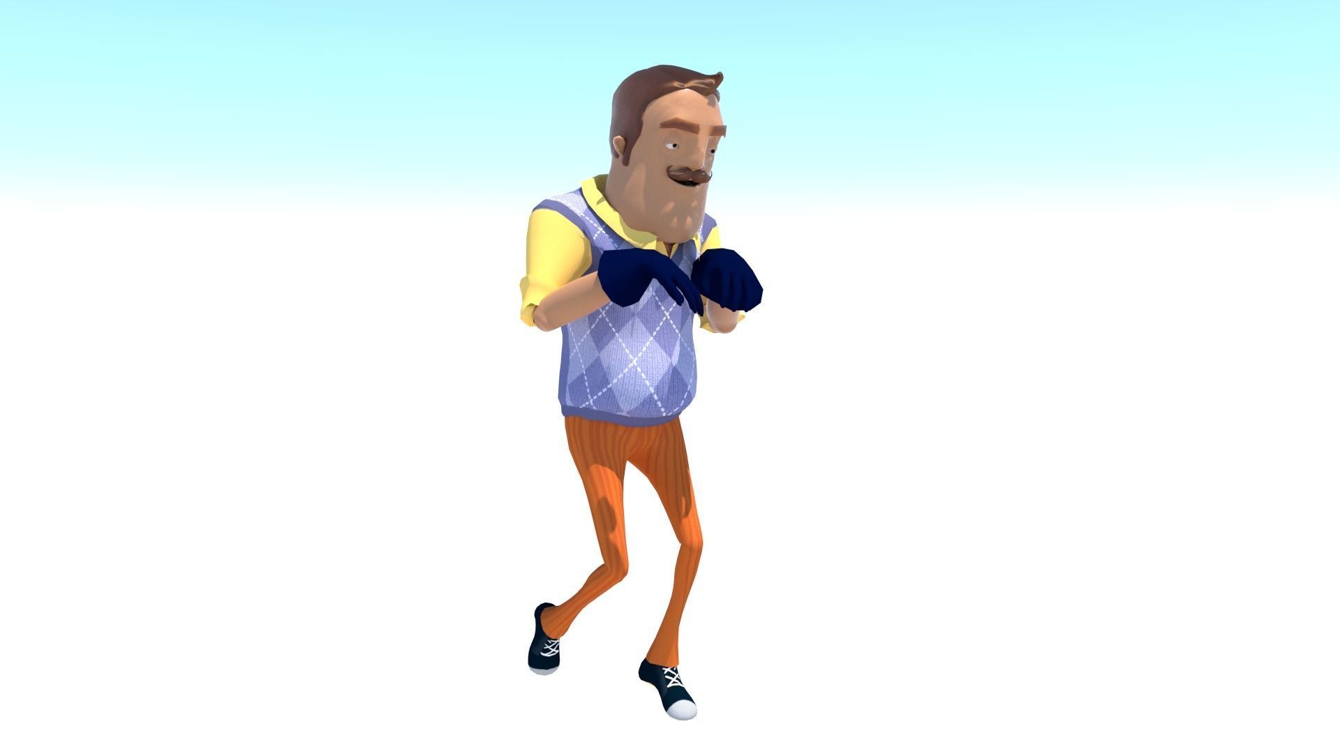 Piterson cartoon man wearing vest and pants Low-poly 3D model_7