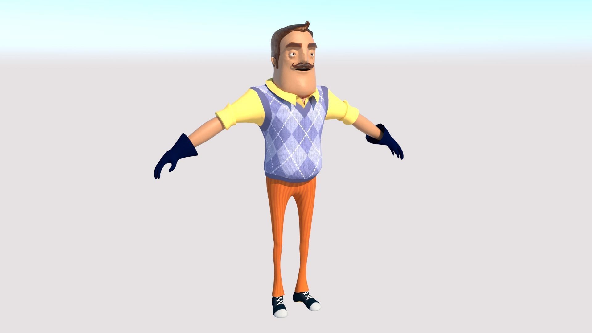 Piterson cartoon man wearing vest and pants Low-poly 3D model_3