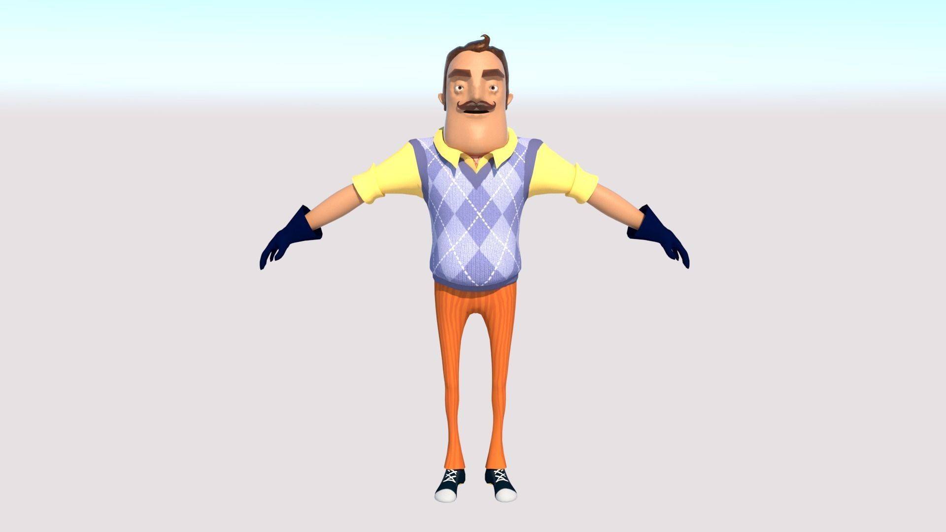 Piterson cartoon man wearing vest and pants Low-poly 3D model_4