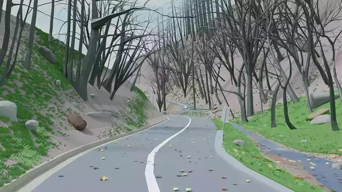 Low poly nature and road scene