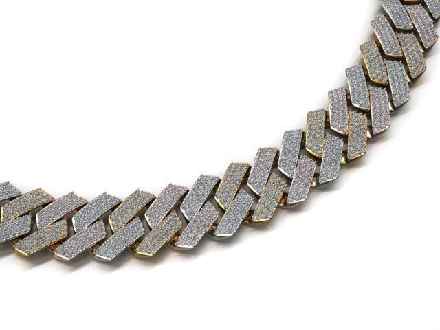 25 MM CUBAN LINK CHAIN 3 ROWS DIAMOND BRACELET OR NECKLACE 3D print model_1