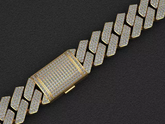25 MM CUBAN LINK CHAIN 3 ROWS DIAMOND BRACELET OR NECKLACE 3D print model_0