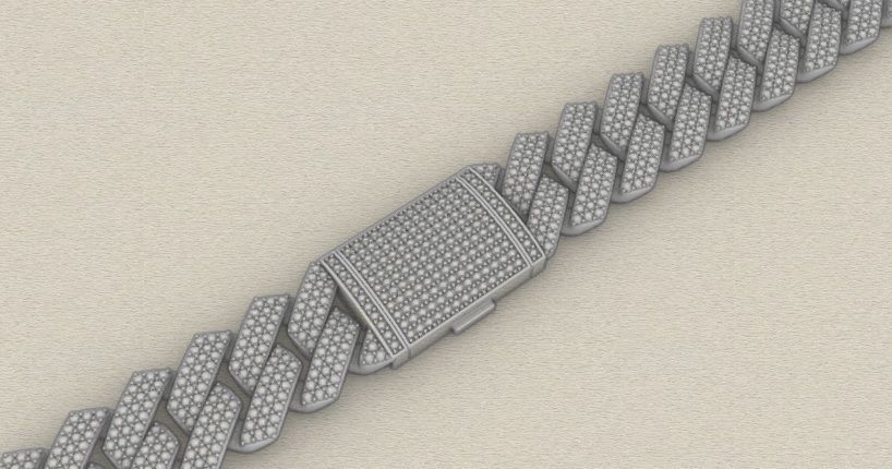 25 MM CUBAN LINK CHAIN 3 ROWS DIAMOND BRACELET OR NECKLACE 3D print model_3