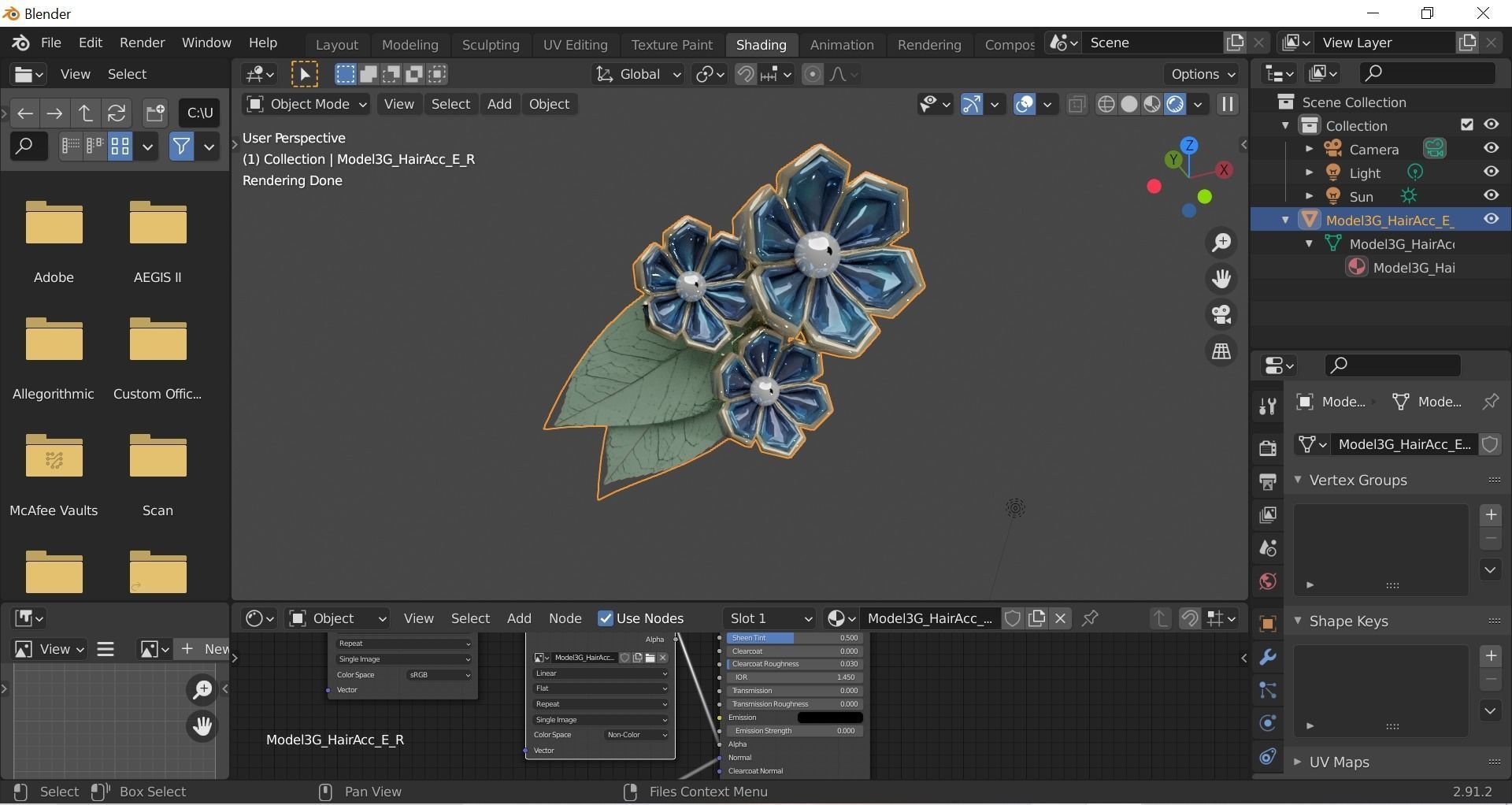 DTS-Model3G-HairAcc-E flower brooch Low-poly 3D model_5