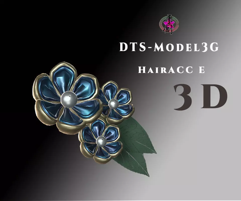 DTS-Model3G-HairAcc-E flower brooch Low-poly 3D model_0