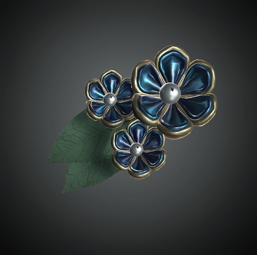 DTS-Model3G-HairAcc-E flower brooch Low-poly 3D model_1