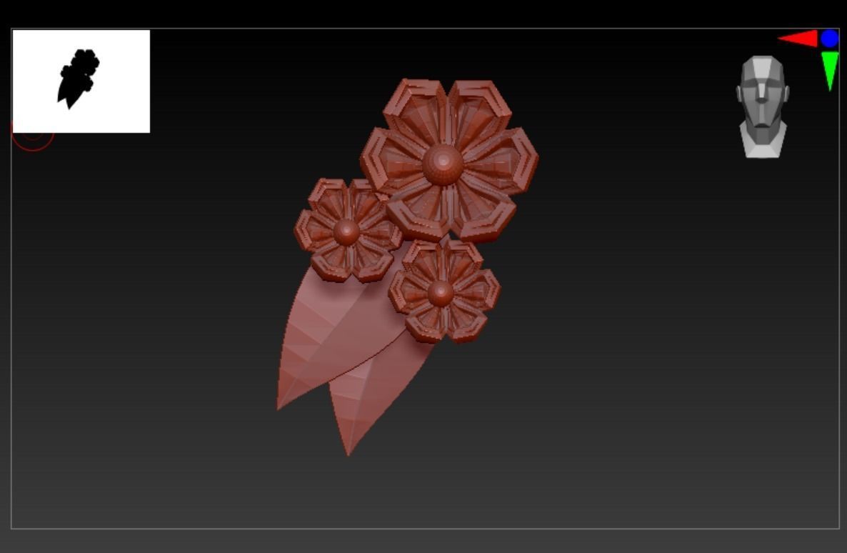 DTS-Model3G-HairAcc-E flower brooch Low-poly 3D model_6