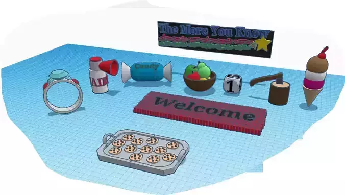 Miscellaneous items on table with welcome sign