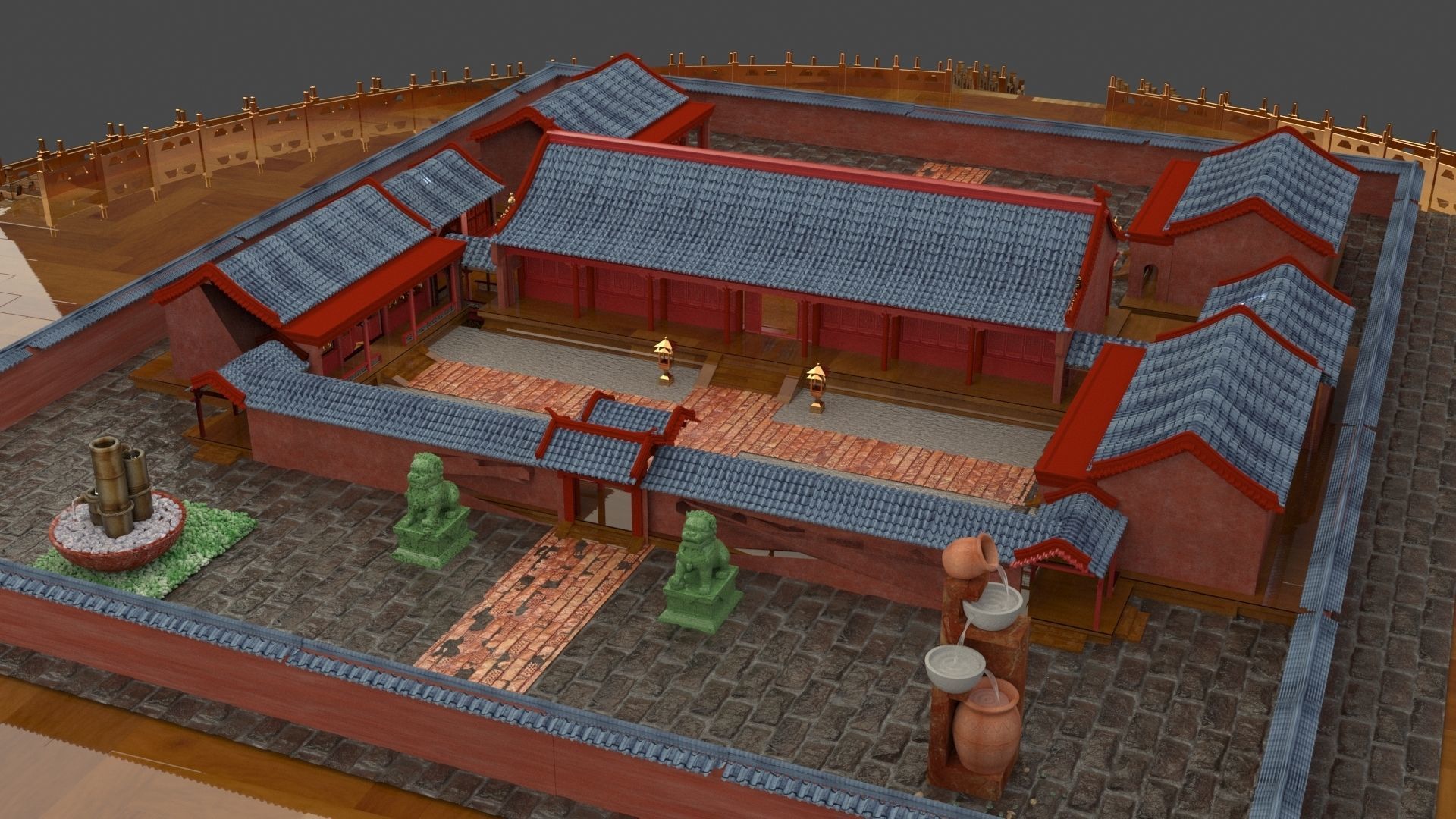 Chinese courtyard house 3D model_1