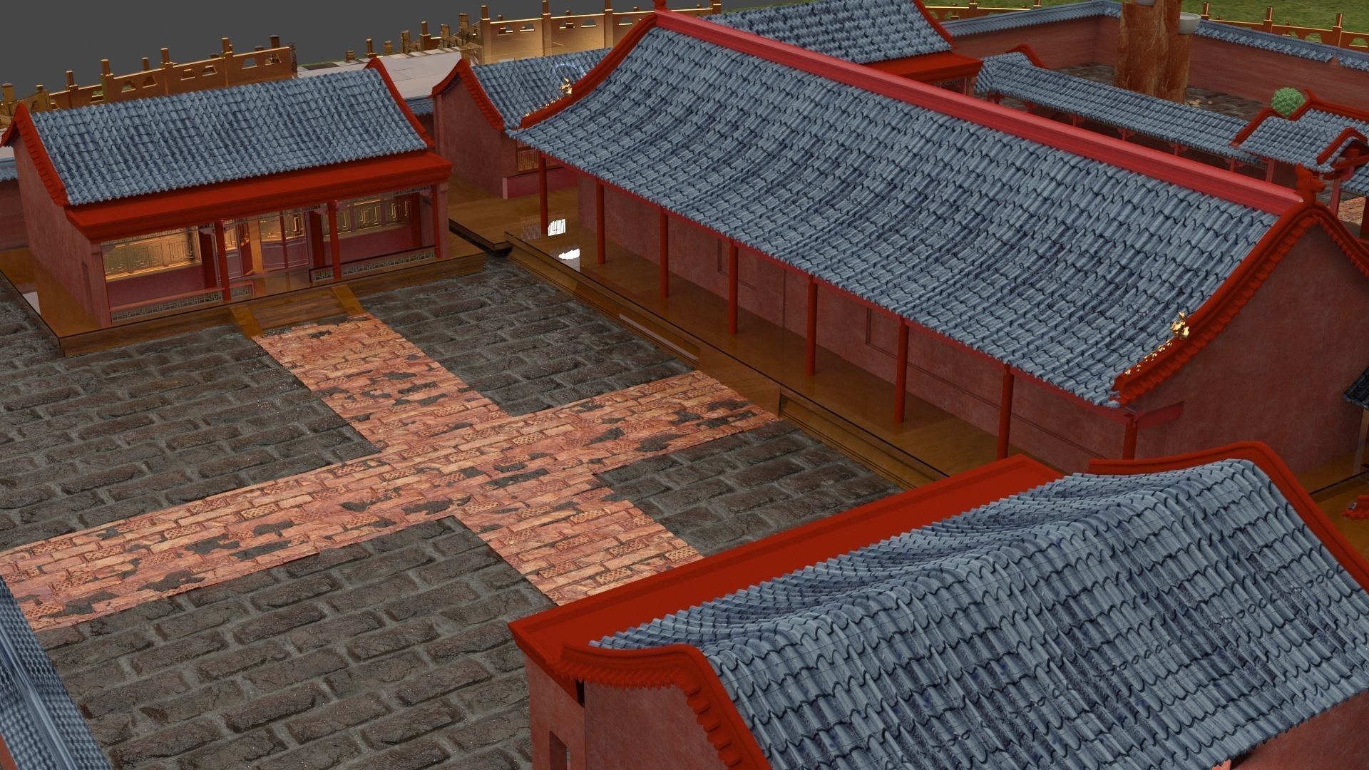 Chinese courtyard house 3D model_3